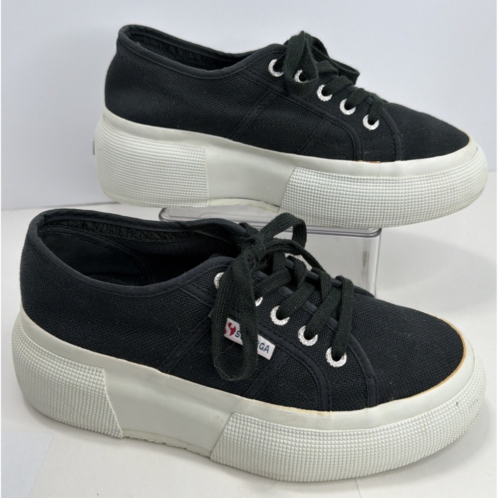 Superga Women's Black Canvas Platform Sneakers EU 37 US 6.5 Lace Up